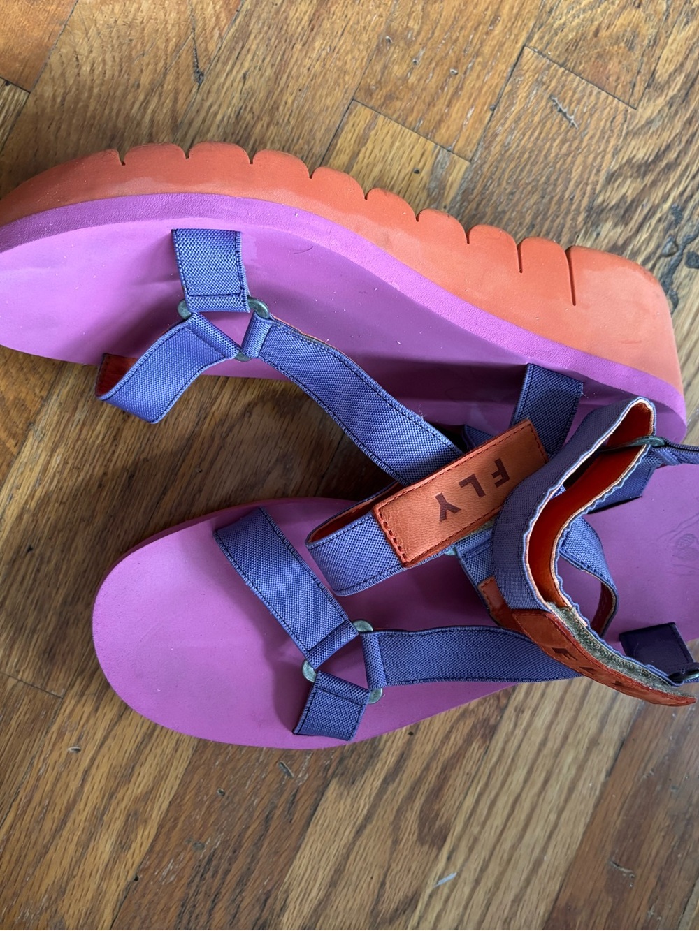 Fly London Purple and Pink Orange Platform Sandals